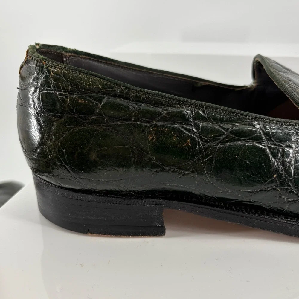 Vintage FootJoy Genuine Alligator Crocodile Loafer Green Exotic Leather Men 10.5